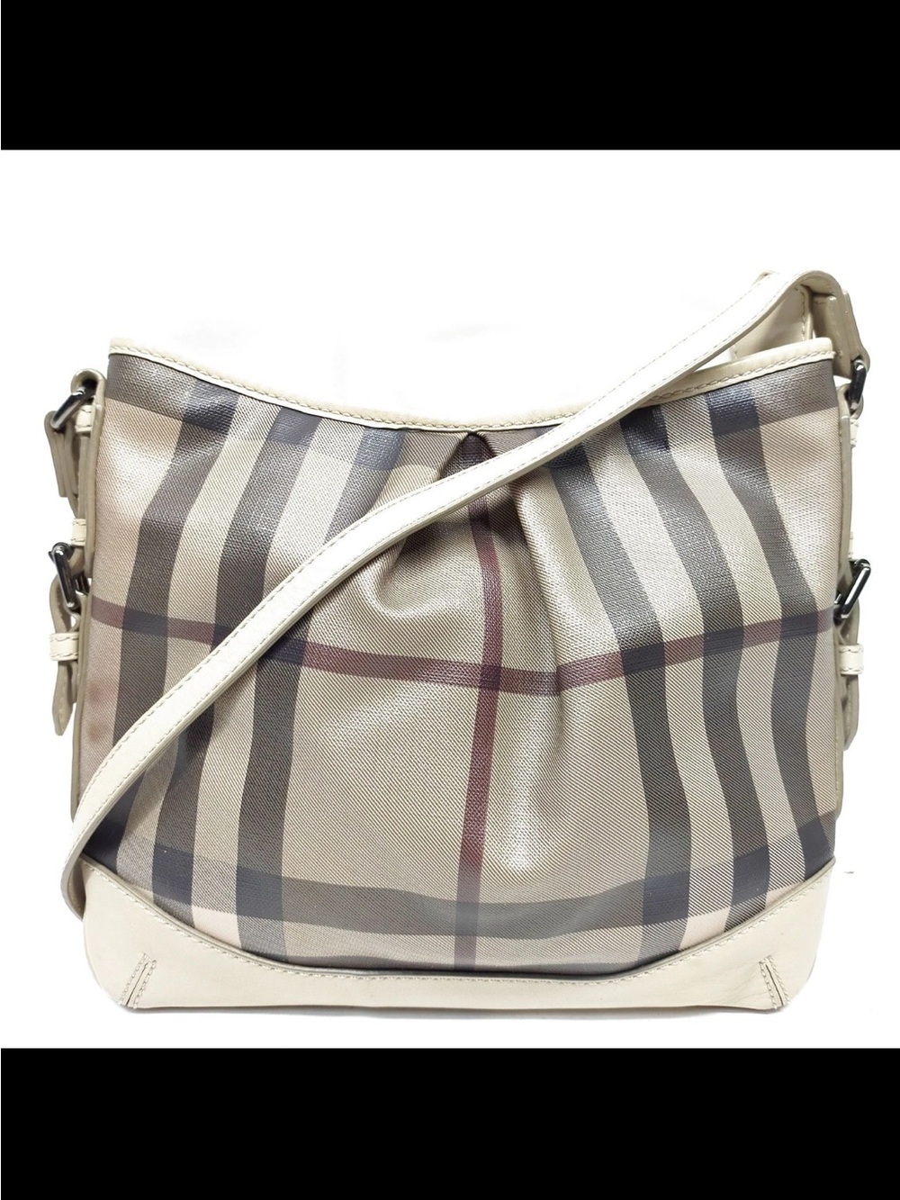 Burberry Beige Plaid Shoulder Bag with Cream Trim